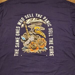 Navy Blue Graphic Tee with Plague Doctor Design